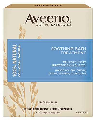 Aveeno Soothing Bath Treatment Soak 100 Natural Colloidal Oatmeal Treatment Relief of Dry Itchy Irritated Skin Due to Poison Ivy Eczema Sunburn Rash Insect Bites Hives 8 ct 0 belly baby and beyond