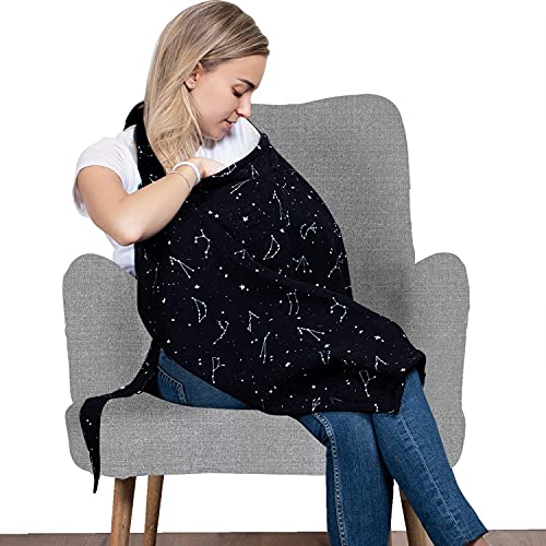 Cotton Nursing Cover Large Breastfeeding Cover with Built in Burp Cloth Pocket Soft Breathable Chemical Free 360 Coverage Black Nursing Cover for Breastfeeding by San Francisco Baby 0 belly baby and beyond