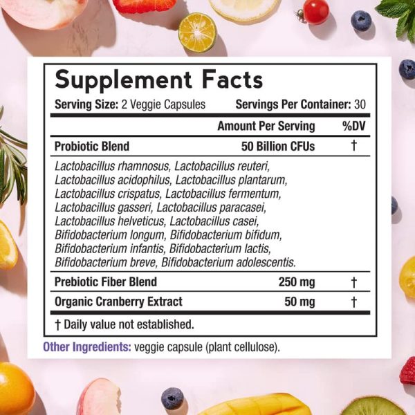 Doctors Recipes Womens Probiotic 60 Caps 50 Billion CFU 16 Strains with Organic Prebiotics Cranberry Digestive Immune Vaginal Urinary Health Shelf Stable Delayed Release No Soy Gluten Dairy 0 0 belly baby and beyond