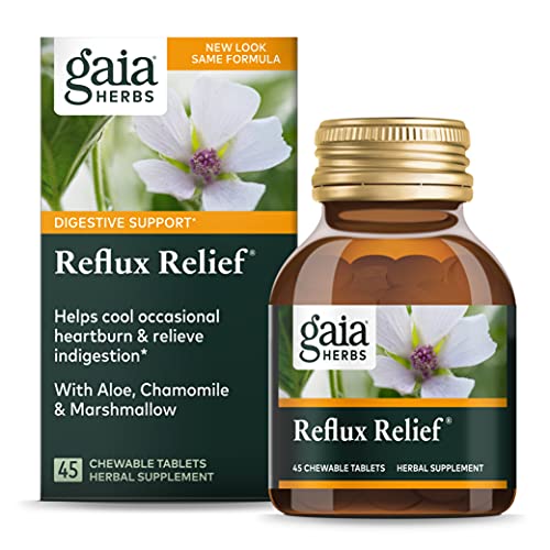 Gaia Herbs Reflux Relief with Marshmallow Root Chamomile Aloe Licorice and High Mallow Helps with Occasional Heartburn and Relieve Indigestion 45 Chewable Tablets 45 Day Supply 0 belly baby and beyond
