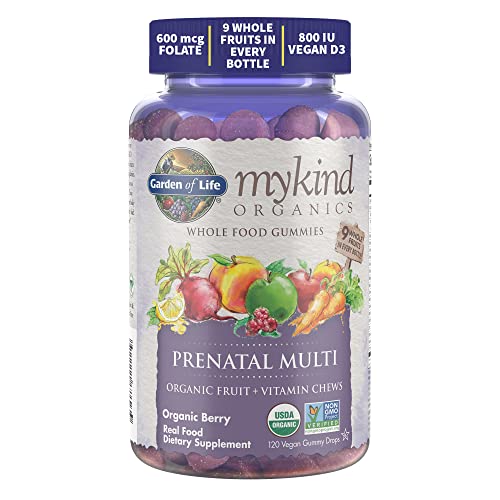 Garden of Life Prenatal Gummies Multivitamin with Vitamin D3 B6 B12 C Folate for Healthy Fetal Development mykind Organics Organic Non GMO Gluten Free Vegan Berry Flavor 30 Day Supply 0 belly baby and beyond