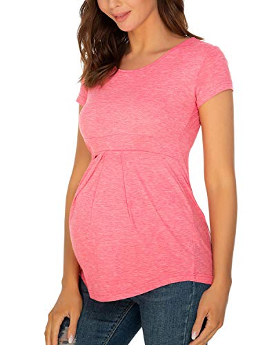 Glampunch Womens Maternity Tops Short34 Sleeve Round Neck Front Pleat Peplum Tunic Top Pregnancy Shirts 0 belly baby and beyond