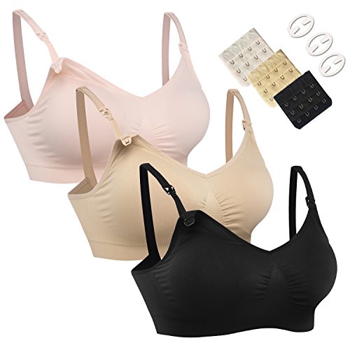 HOFISH 3PACK Full Bust Seamless Nursing Maternity Bras Bralette S XXL with Extra Bra Extenders Clips 0 belly baby and beyond
