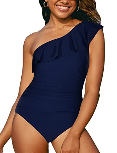 Hilor Womens One Piece Swimsuits One Shoulder Swimwear Asymmetric Ruffle Monokinis Bathing Suits 0 belly baby and beyond