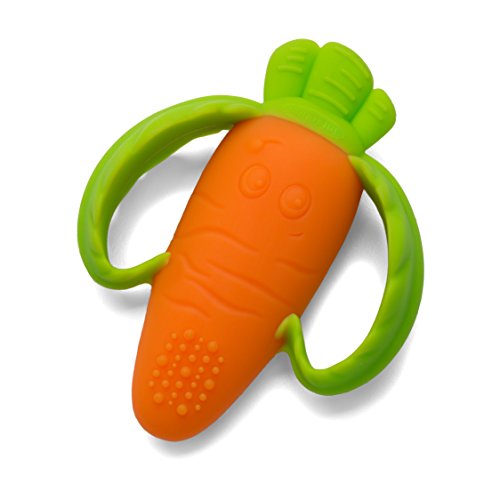 Infantino Lil Nibbles Textured Silicone Teether Sensory Exploration and Teething Relief with Easy to Hold Handles Orange Carrot 0 belly baby and beyond