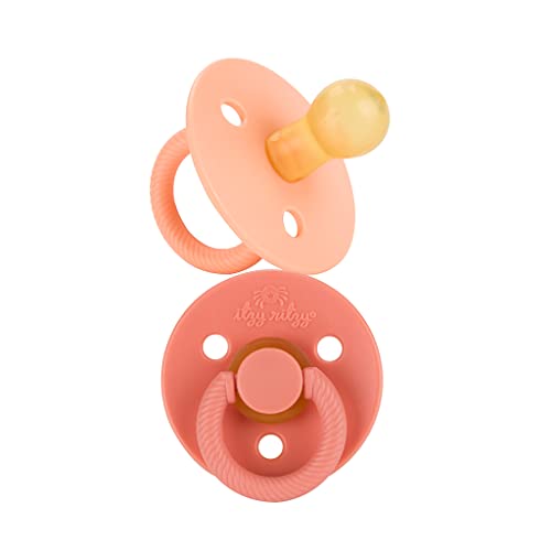 Itzy Ritzy Natural Rubber Pacifiers Set of 2 Natural Rubber Newborn Pacifiers with Cherry Shaped Nipple Large Air Holes for Added Safety Set of 2 in Apricot Terracotta Ages 0 6 Months 0 belly baby and beyond