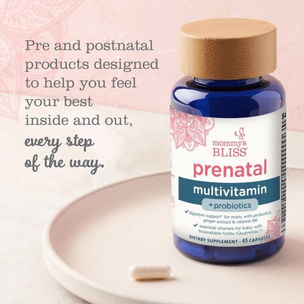 Mommys Bliss Prenatal Multivitamin Probiotic for Women w Folic Acid Supports Baby Development Moms Digestion w Zinc Vitamin B6 B12 Ginger Choline Vegan Gluten Free 45 Servings 0 0 belly baby and beyond