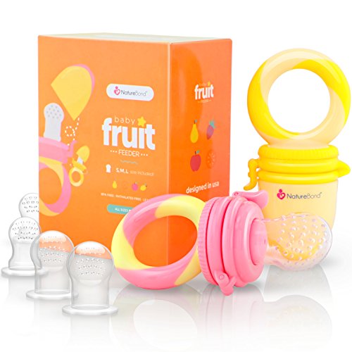 NatureBond Baby Food FeederFruit Feeder Pacifier 2 Pack Infant Teething Toy Teether Includes Additional Silicone Sacs 0 belly baby and beyond