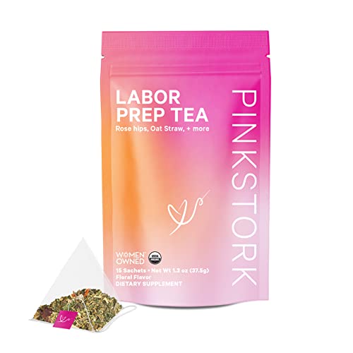 Pink Stork Labor Prep Tea Organic Red Raspberry Leaf Tea with Chamomile and Rosehip Pregnancy Must Haves Labor and Delivery Essentials Third Trimester Pregnancy Tea 30 cups Floral 0 belly baby and beyond