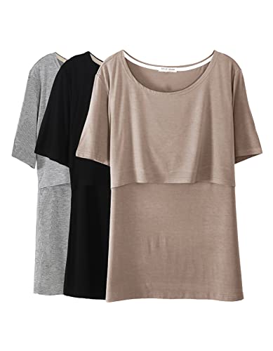 Smallshow Womens Maternity Nursing Tops Short Sleeve Breastfeeding Clothes 0 belly baby and beyond