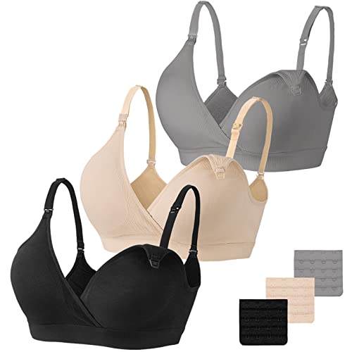 Vinfact 3 Pack Nursing Bras for Breastfeeding Seamless V Neck Maternity Bra Women Pregnancy Breastfeeding Bra 0 belly baby and beyond