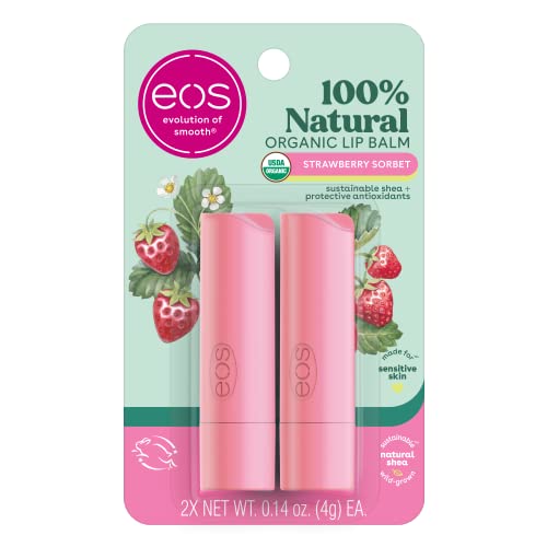 eos 100 Natural Organic Lip Balm Strawberry Sorbet Dermatologist Recommended for Sensitive Skin All Day Moisture 014 oz 2 Pack 0 belly baby and beyond