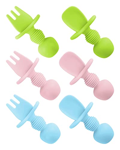 6 Pcs Silicone Baby Spoons First Stage and Baby Fork Toddler Utensils for Baby Led Weaning Chewable Baby Utensils for Self Feeding 0 belly baby and beyond