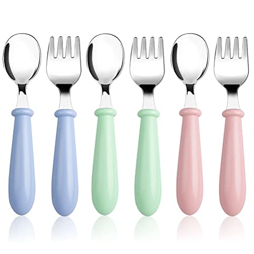 6 Pieces Toddler Utensils Kids Silverware Baby Forks and Spoons Set Stainless Steel Childrens Safe Flatware Metal Kids Cutlery Set with Round Handle Dishwasher Safe 0 belly baby and beyond