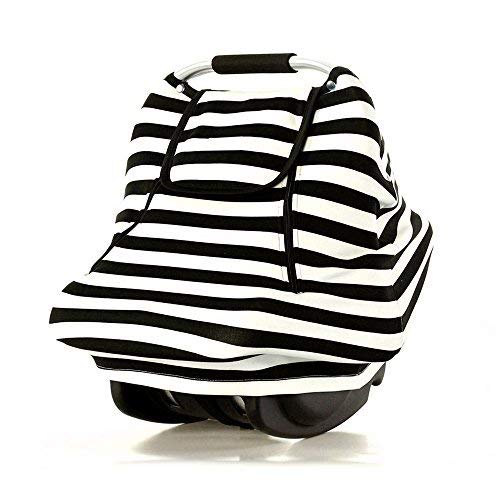 ACRABROS Car Seat Covers for BabiesAll Season Infant Carseat Cover Canopy for Boys and GirlsSuper Stretchy Adjustable Peeping Window with Mesh CoverWarm Breathable Universal FitBlack White Stripe 0 belly baby and beyond