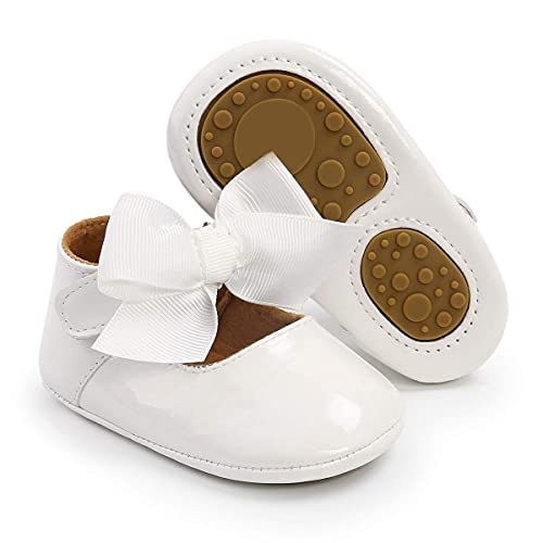 Babelvit Baby Girls Premium Bowknot Mary Jane Flats Wedding Princess Dress Shoes Rubber Sole PU Leather Infant Toddler Walking Moccasins Crib Shoes 0 belly baby and beyond