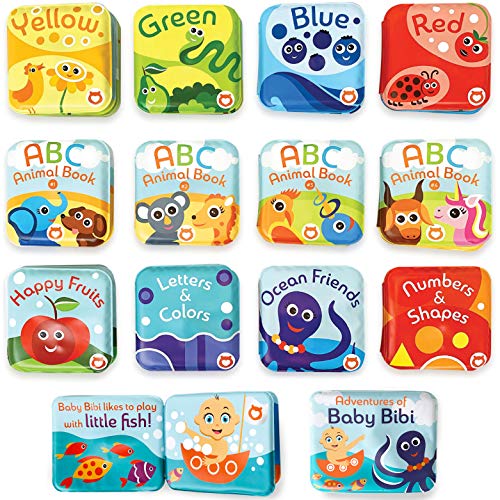 Baby Bath Books Mega Set Pack of 13 Books Educational Waterproof Baby Bathtime Plastic Books for Bath Tub with Animals Colors Numbers and ABC Letters Learning Toy Books for Babies and Toddlers 0 belly baby and beyond