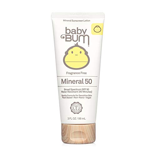 Baby Bum SPF 50 Sunscreen Lotion Mineral UVAUVB Face and Body Protection for Sensitive Skin Fragrance Free Travel Size 3 FL OZ 0 belly baby and beyond