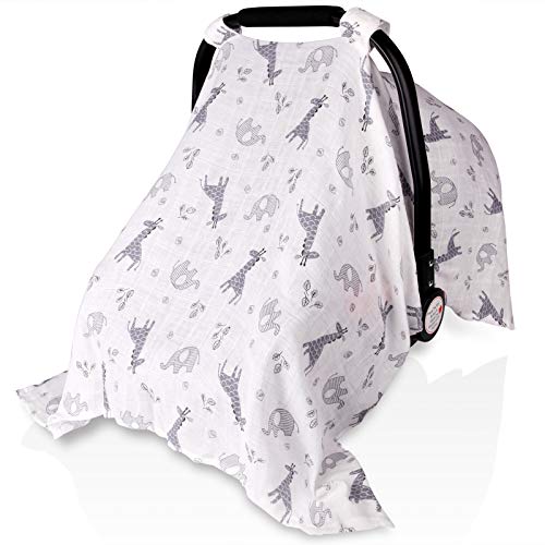 Baby Car Seat Covers for Boys Girls Metplus Muslin Infant Carseat Canopy Lightweight Breathable Newborn Carrier Canopies Stroller Cover Universal Fit Large Size 472 x 354 inch Elephant Giraffe 0 belly baby and beyond