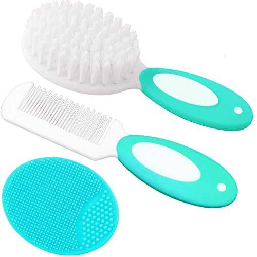 Baby Hair Brush Cradle Cap Brush Baby Hair Comb Baby Hair Brush and Comb Set for Newborns Toddlers Baby Brush Soft Bristles Ideal for Cradle Cap Perfect Baby Registry Gift Green 0 belly baby and beyond