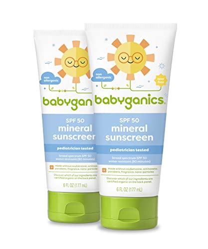 Babyganics SPF 50 Baby Sunscreen Lotion UVA UVB Protection Water Resistant Non Allergenic 6 Fl Oz Pack of 2 0 belly baby and beyond