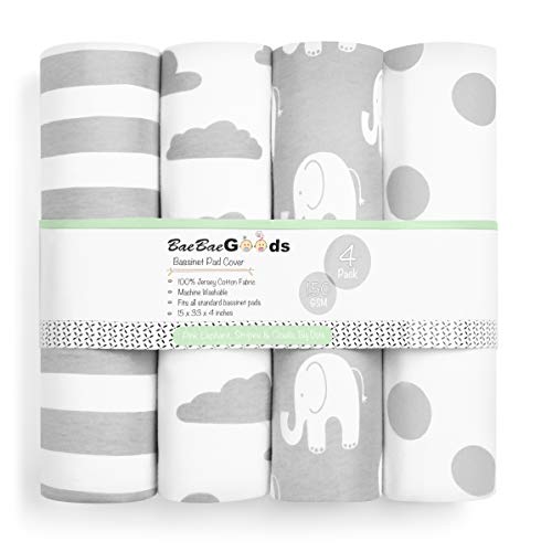 Bassinet Bed Sheets Premium Bassinet Fitted Sheets 4 Pack 100 Jersey Knit Cotton Cradle Sheets Bassinet Bedding for Standard Size Oval or Halo Bassinet Pads Bassinet Sheet for Boy Girl 0 belly baby and beyond
