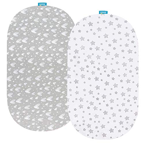 Bassinet Fitted Sheets Compatible with Dream On Me Poppy and Delta Children Sweet DreamsSweet BeginningsSweet Slumber Bedside Bassinet 2 Pack 100 Jersey Knit Cotton for Baby Boy and Girl 0 belly baby and beyond