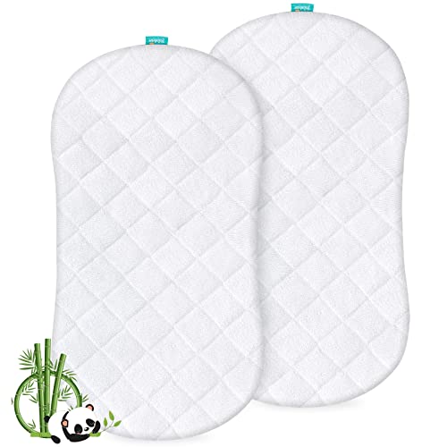 Bassinet Mattress Pad Cover Waterproof Ultra Soft Bamboo Terry Surface Universal Fit for HourglassOval Bassinet Mattress 2 Pack Washer Dryer No Loosen and Pre Shrinked 0 belly baby and beyond