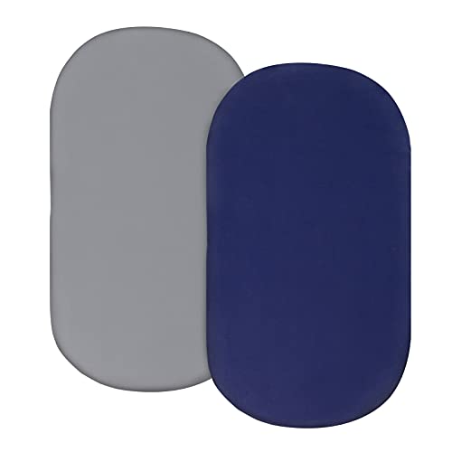 Bassinet Sheet Set 2 Pack Fitted Bassinet Sheets for Baby Boy Universal Microfiber Soft Cradle Sheets for Oval Rectangle and Hourglass Bassinet Mattress Grey and Navy 0 belly baby and beyond