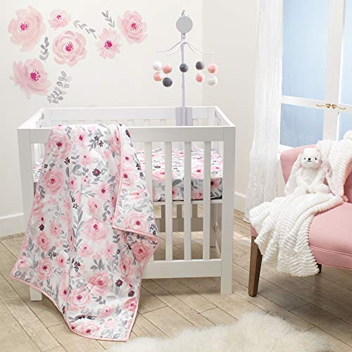 Bedtime Originals Blossom Pink Watercolor Floral 3 Piece Mini Crib Bedding Set 0 belly baby and beyond