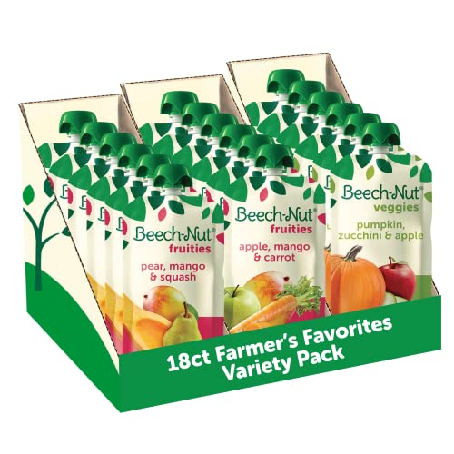 Beech Nut Baby Food Pouches Variety Pack Farmers Favorites Fruit Veggie Purees 35 oz 18 Pack 0 belly baby and beyond