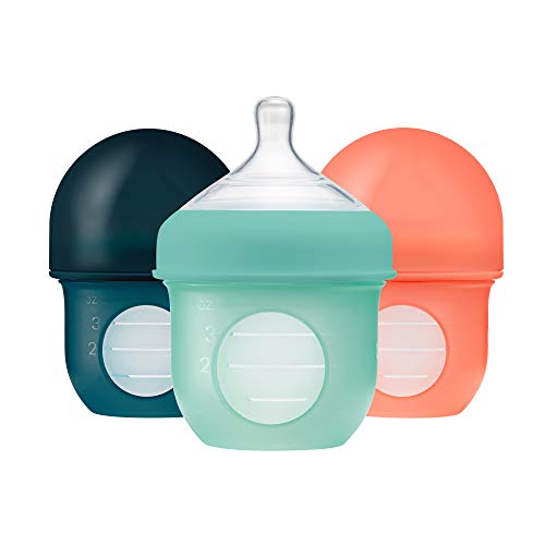 Boon NURSH Reusable Silicone Baby Bottles with Collapsible Silicone Pouch Design Everyday Baby Essentials 3 Count Stage 1 Slow Flow 4 Oz Mint 0 belly baby and beyond