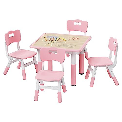 Brelley Kids Table and 4 Chairs Set Height Adjustable Toddler Table and Chair Set Graffiti Desktop ClassroomDaycareHome Children Multi Activity Table for Ages 2 10 0 belly baby and beyond