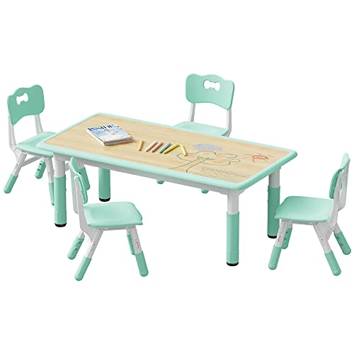 Brelley Kids Table and 4 Chairs Set Height Adjustable Toddler Table and Chair Set Graffiti Desktop Non Slip Legs Max 300lbs Children Multi Activity Table for Ages 2 10 0 4 belly baby and beyond