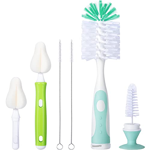 CAREBABYMORE Baby Bottle Brush with One Base Hidden Nylon Nipple Cleaner 2 Pcs Sponge Nipple Brushes 2 Pcs Straw Brushes Bottle Brush with Nipple Cleaner and Suction Cup Green 0 belly baby and beyond