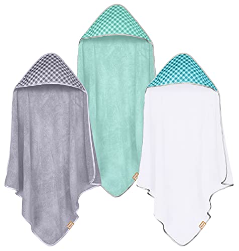 CORAL DOCK 3 Pack Baby Hooded Bath Towel Sets Ultra Absorbent Baby Essentials Item for Newborn Boy Girl Baby Bath Shower Towel Gifts for Infant and Toddler Classic Neutral Plaid 0 belly baby and beyond