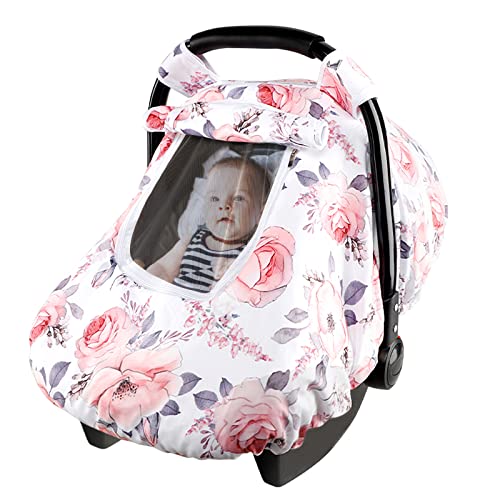 Car Seat Covers for Babies Carseat Cover Girls Minky Infant Car Seat Canopy Cozy Warm Cover Pink Floral 0 belly baby and beyond
