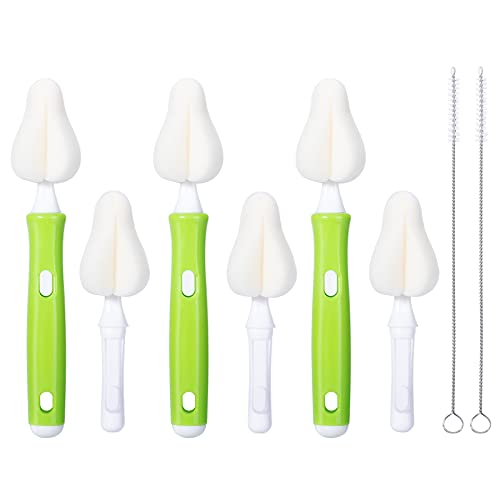 Carebabymore 8 Piece Sponge Nipple Bottle Brushes Baby Bottle Brush with 3 Piece Nipple Cleaner 3 Piece Replacement Heads and 2 Piece Straw Brushes Green 0 belly baby and beyond