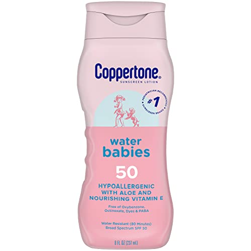 Coppertone Water Babies Sunscreen Lotion SPF 50 Pediatrician Recommended Water Resistant 8 Fl Oz Bottle 0 belly baby and beyond