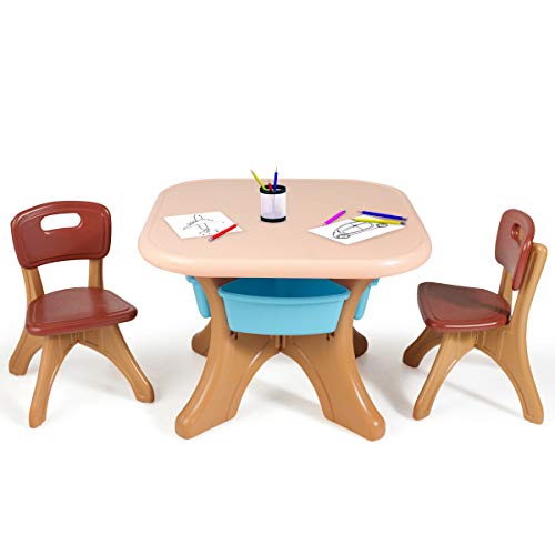 Costzon Kids Table and Chair Set 3 Piece Activity Table wDetachable Toy Storage Bin 2 Chairs for Children Reading Art Craft Strong Bearing Capacity Lightweight Toddler Table Chair Set Coffee 0 belly baby and beyond