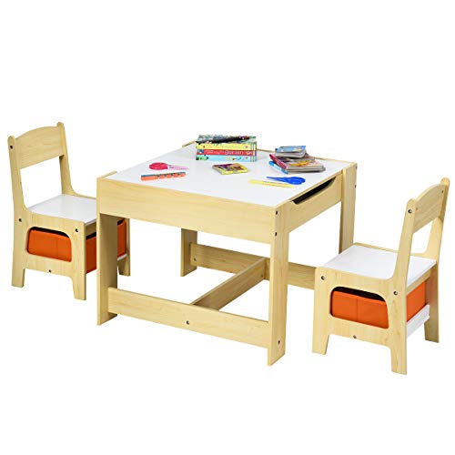 Costzon Kids Table and Chair Set 3 in 1 Wooden Activity Table with Storage Drawer Detachable Tabletop for Children Drawing Reading Art Craft Playroom Nursery Toddler Table and Chair Set Natural 0 belly baby and beyond