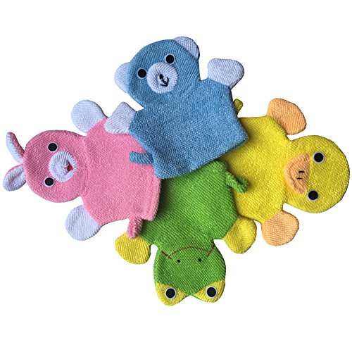 Cute Baby Kids Bath Sponge Mitt Glove Set of 4 Cartoon RabbitFrogDuckBear 0 belly baby and beyond