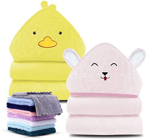 Cute Castle 2 Pack Bamboo Hooded Baby Towel 8 Washcloths Soft Bath Towel for Bathtub for Babie Newborn Infant Ultra Absorbent Natural Baby Stuff Towel for Boy and Girl Duck and Rabbit 0 belly baby and beyond