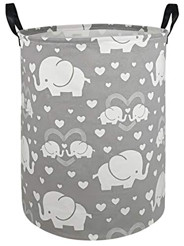 DUYIY 197 Inch Round Big Size Canvas Storage Basket with Handle Large Organizer Bins for Dirty Laundry Hamper Baby Toys Nursery Kids Clothes Gift Basket heart elephant 0 belly baby and beyond