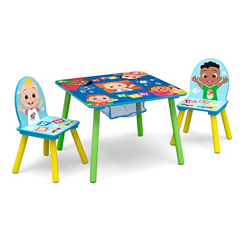 Delta Children Kids Table and Chair Set with Storage 2 Chairs Included Greenguard Gold Certified Ideal for Arts Crafts Snack Time Homeschooling Homework More CoComelon 0 belly baby and beyond