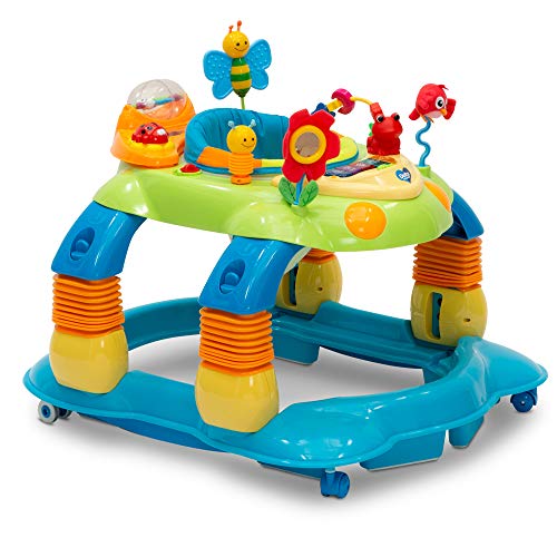 Delta Children Lil Play Station 4 in 1 Activity Walker Rocker Activity Center Bouncer Walker Adjustable Seat Height Fun Toys for Baby Blue 0 belly baby and beyond