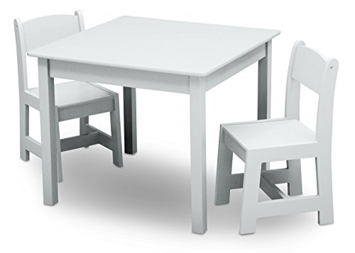 Delta Children MySize Kids Wood Table and Chair Set 2 Chairs Included Ideal for Arts Crafts Snack Time More Greenguard Gold Certified Bianca White 3 Piece Set 0 belly baby and beyond