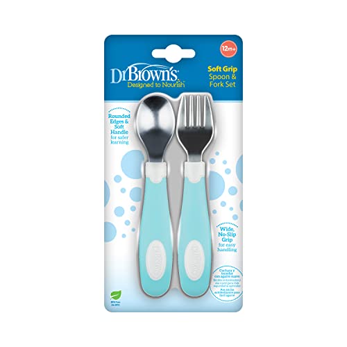 Dr Browns Designed to Nourish Soft Grip Spoon and Fork Set Teal 0 belly baby and beyond