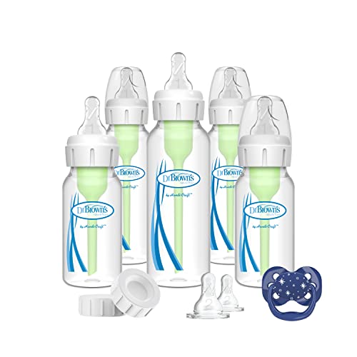 Dr Browns Natural Flow Anti Colic Options Narrow Baby Bottle Gift Set with Advantage Pacifier and Bottle Travel Caps 0 belly baby and beyond