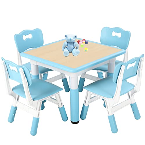 FUNLIO Kids Table and 4 Chairs Set Height Adjustable Toddler Table and Chair Set for Ages 3 8 Easy to Wipe Arts Crafts Table for ClassroomsDaycaresHomes CPC CE Approved 5 Piece Set Blue 0 belly baby and beyond
